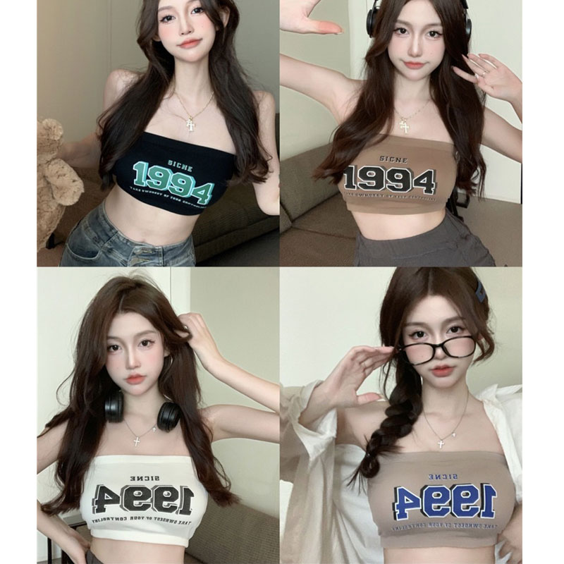 夏季外穿法式短款字母吊带