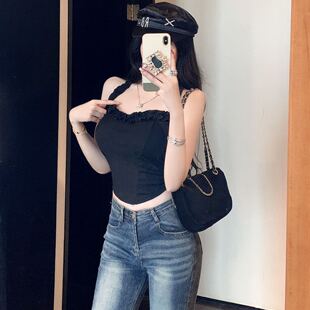带胸垫百搭 夏季 新款 纯欲辣妹多种穿法抹胸背心女修身 显瘦一体式