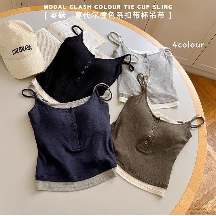 夏季新款圆领撞色背心吊带