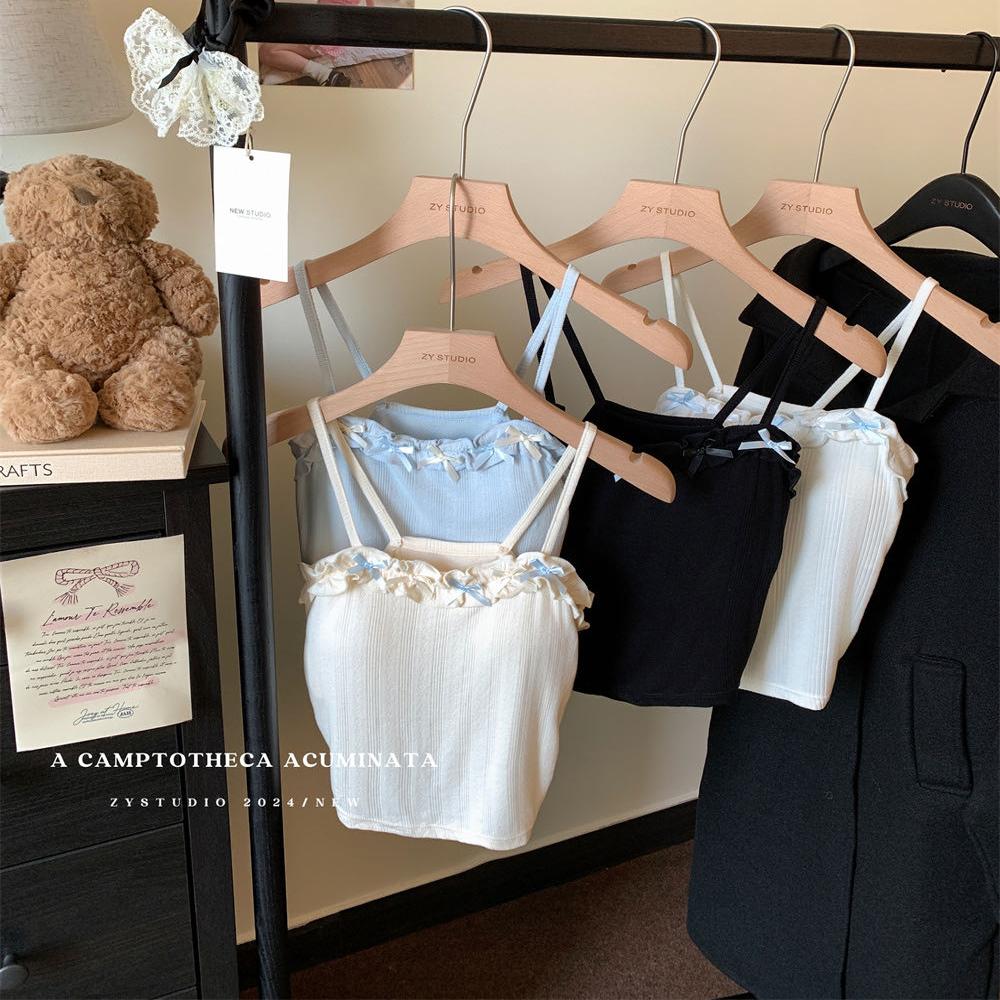 夏季多巴胺双肩带蝴蝶结内搭吊带