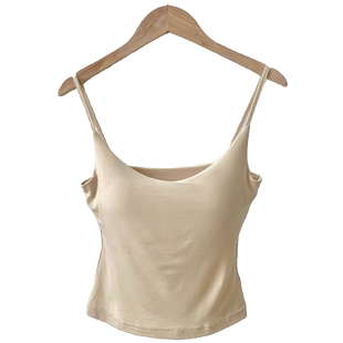 简朴法式纯色人棉吊带背心女秋冬季无袖吊带打底内搭外穿百搭美背