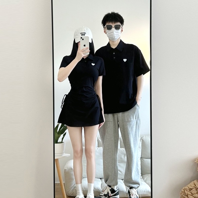气质显瘦ins风纯棉情侣polo裙子