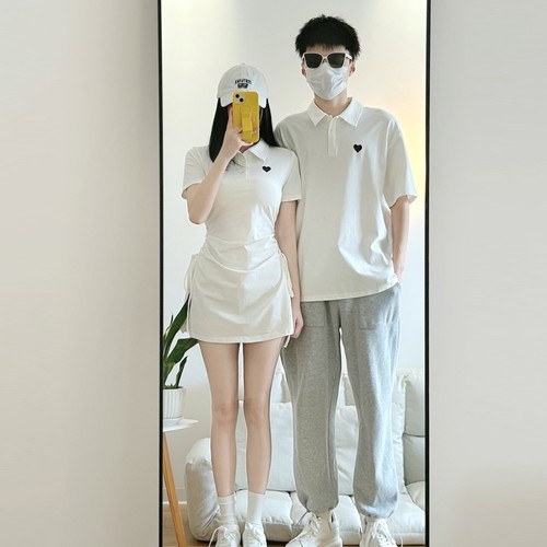 短袖ins风显瘦连衣裙polo情侣装