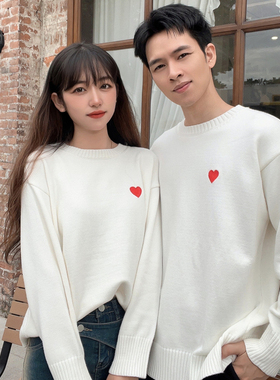 领证登记情侣装秋冬季新款情侣毛衣白色红爱心拍结婚登记照衣服