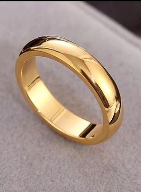 2025新款男女情侣光面亮面实心经典金色不掉色素戒指