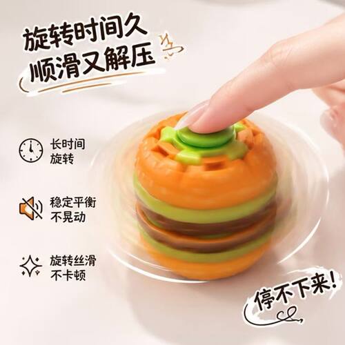 新款汉堡按压陀螺球解压玩具趣味解闷旋转指尖减压神器创意潮玩