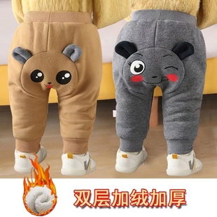 宝宝加绒裤子冬季厚绒时尚男童可爱风保暖加绒加厚婴儿棉裤0-3岁