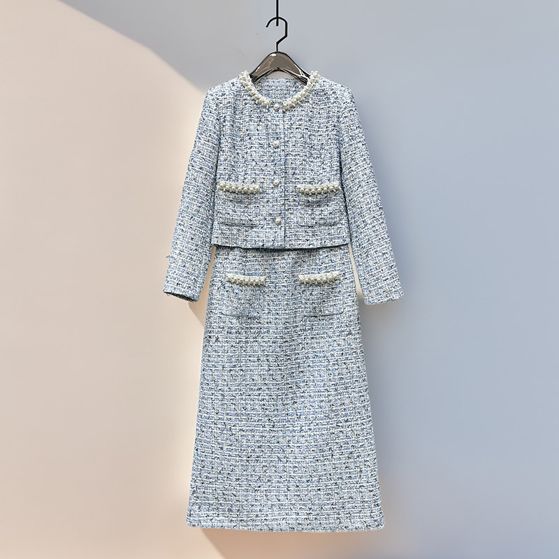 秋冬新款粗花呢重工钉珠圆领长袖短外套半裙小香风名媛气质套装女,女装/女士精品,时尚套装,淘宝优惠券,粉丝福利购,淘宝优惠卷