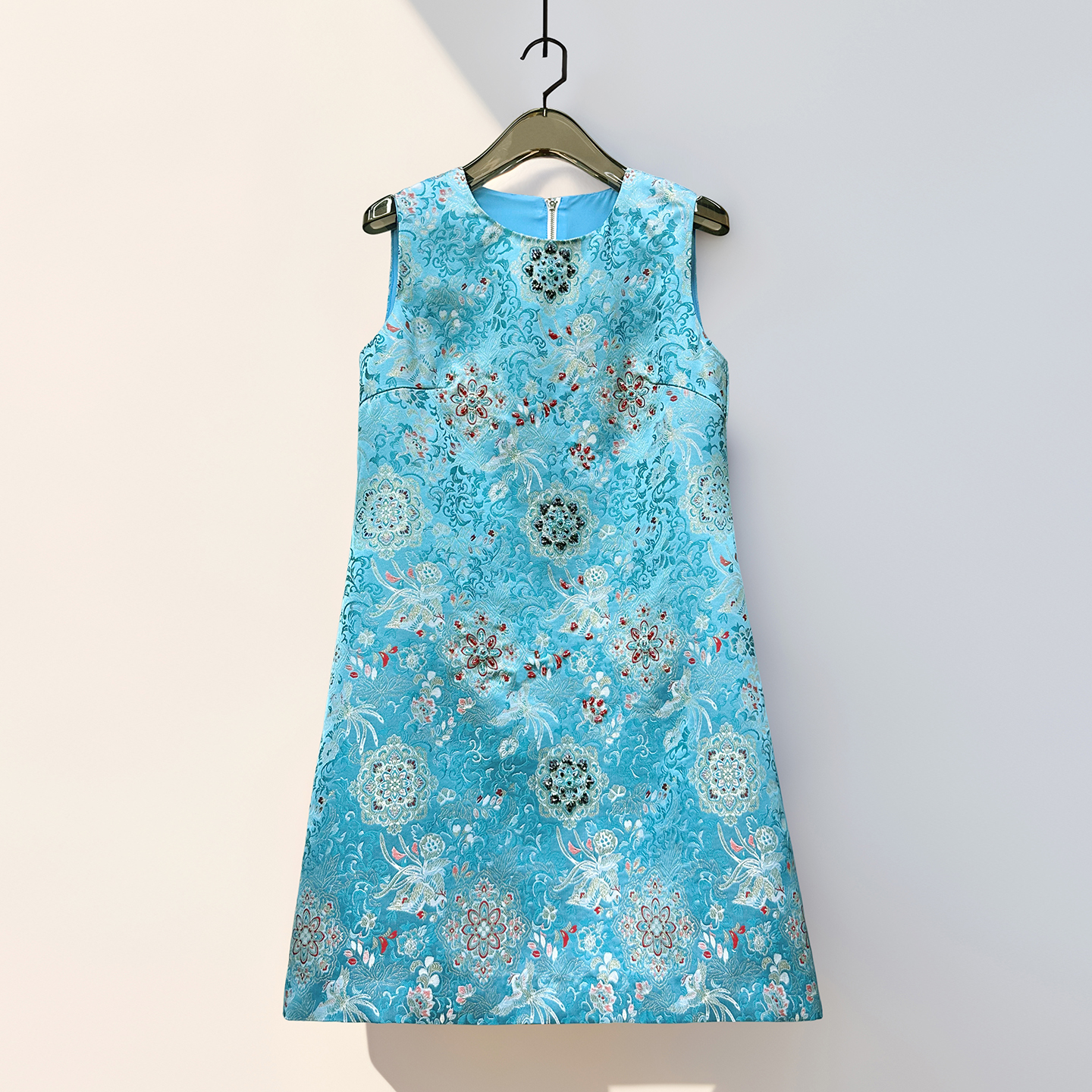 2026春夏新款女装提花刺绣重工钉珠a字裙新中式优雅名媛背心裙子