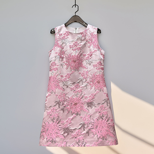 2026夏季新款女装提花烫金刺绣重工钉珠背心裙甜美新中式a字裙子