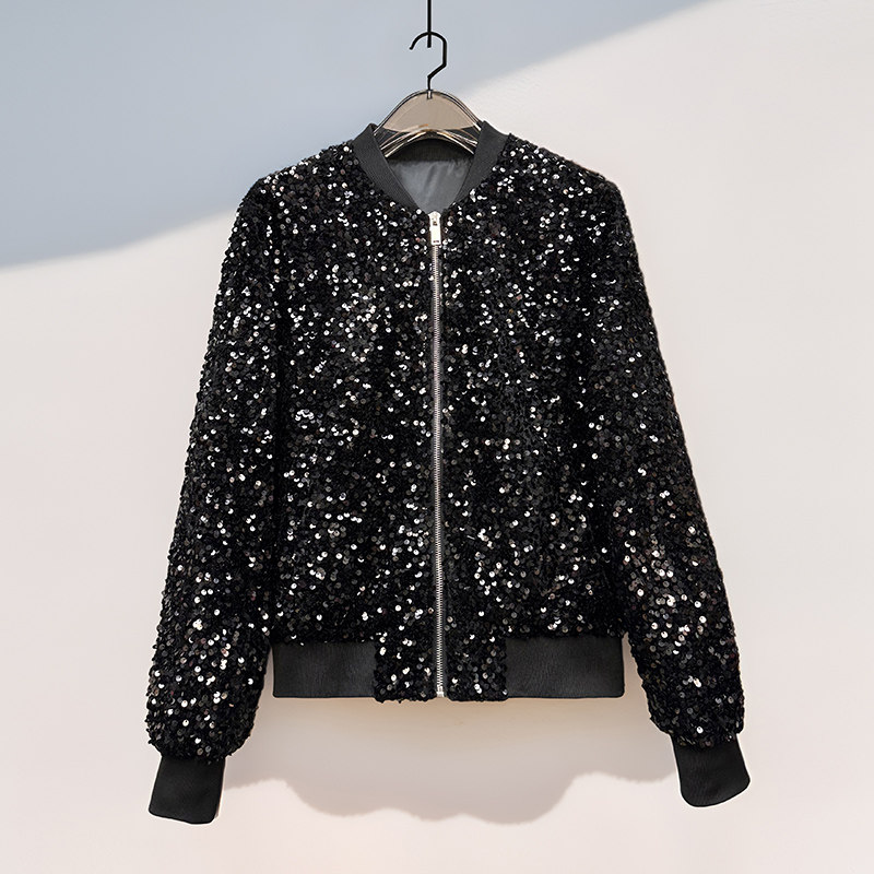 金丝绒小香外套女春秋新款女装大牌高端重工时尚亮片短款夹克上衣