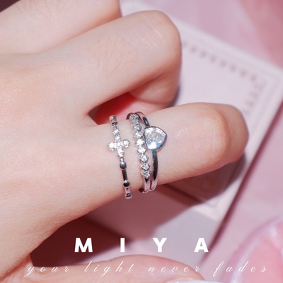 纯白天使～ Rromise Ring 白月光爱心戒指套装绝美