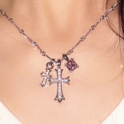 超高保色方糖十字架项链防过敏超高保色choker项链