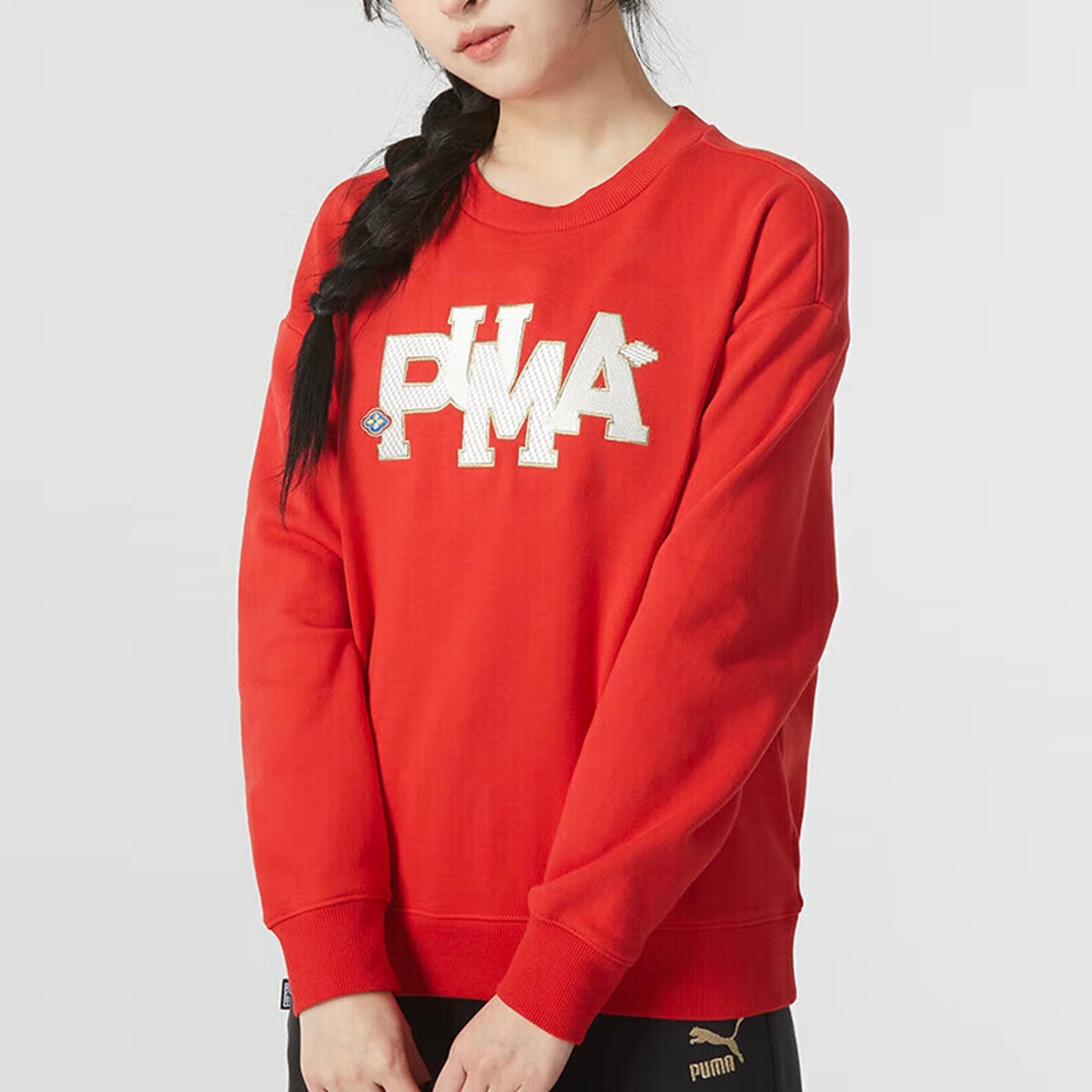 Puma彪马女装卫衣运动休闲大logo舒适毛圈长袖圆领套头衫女625839