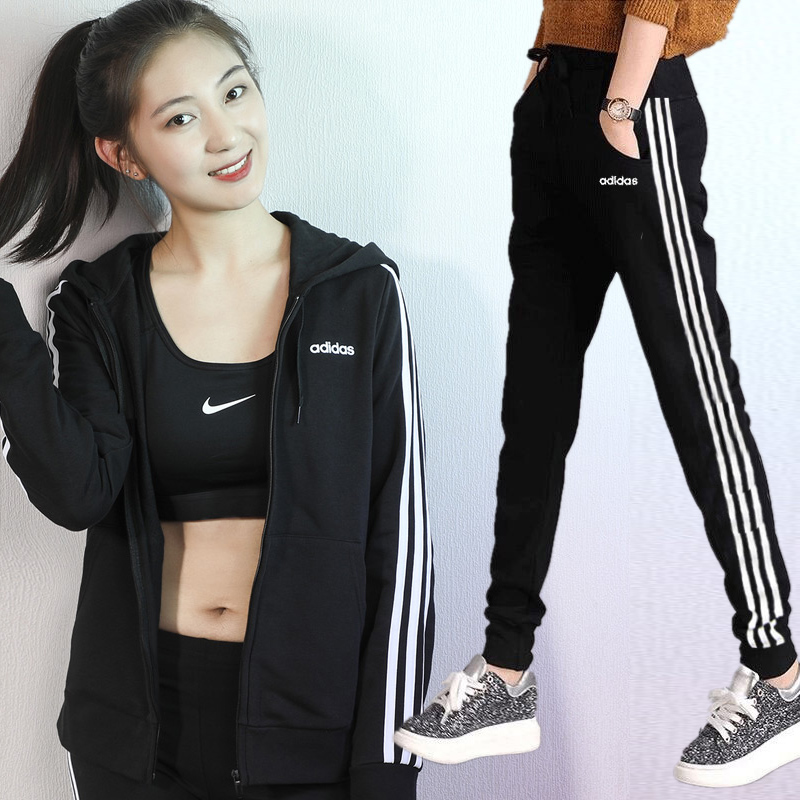 阿迪达斯女装2021秋季官网新款外套女士夹克长裤子女裤运动套装女