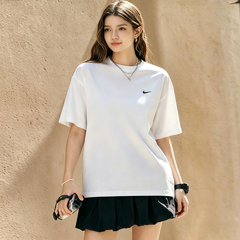 Nike耐克情侣装男女短袖正品纯棉白色宽松休闲运动T恤BV0508-100