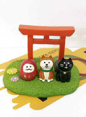 神社鸟居黑猫树脂祝福ins风摆件