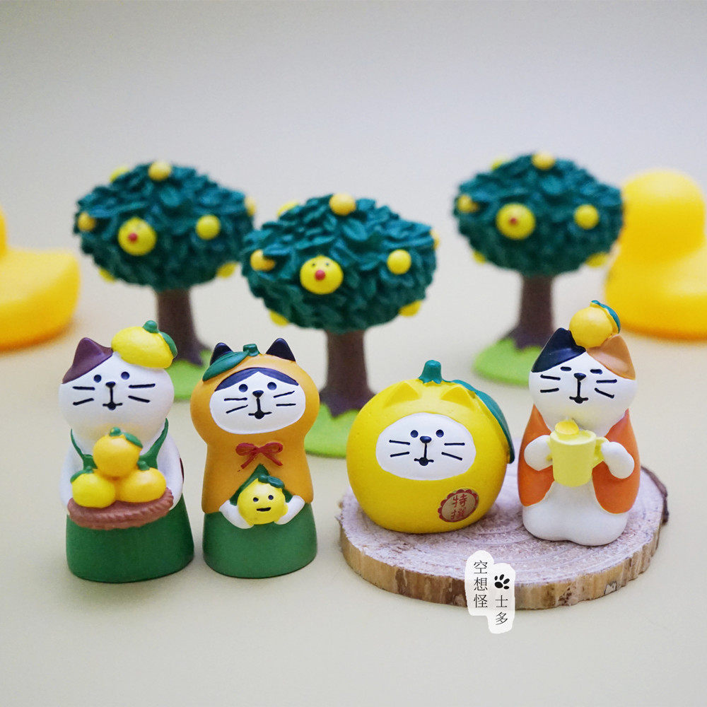 日式zakka decole柚子日和猫咪小黄鸭树脂桌面摆件蛋糕装饰少女心