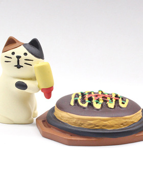 一只给巧克力煎饼涂蛋黄酱的猫 可移动 迷你搭配小组合
