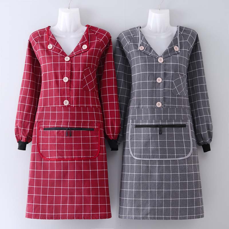 翻领格子拉链透气大人上班围裙