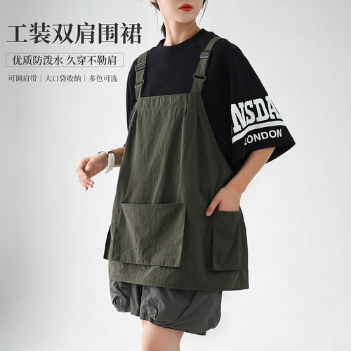 短款多口袋防泼水可调背带围裙