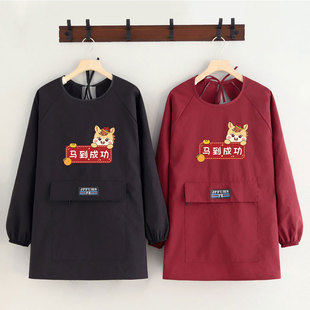 2026新款防泼水拉链兜短款围裙厨房家用长袖罩衣餐饮饭店工作服女