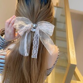 法式 优雅网纱蕾丝飘带发圈少女森系扎马尾皮筋高级感水晶发绳头饰