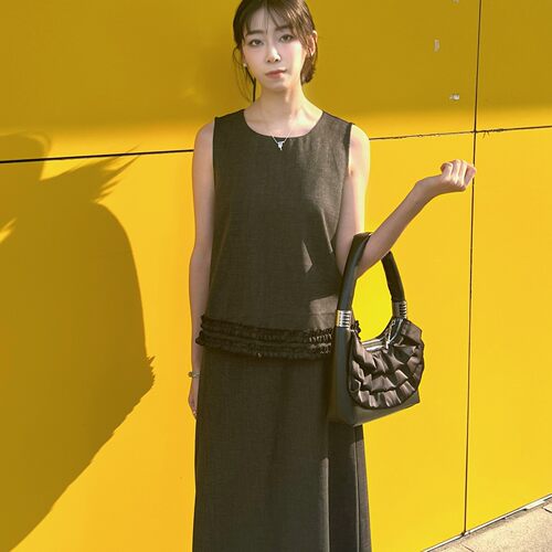 春季新款韩版时尚百搭宽松显瘦无袖背心两件套女设计感小众半身裙
