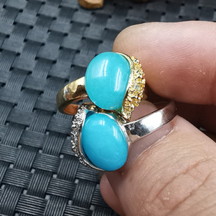 新款精美天然玉石天河石蛋面戒指天蓝色玉石戒指女款百搭戒指