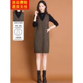 针织马甲背心裙两件套女秋冬v领百搭羊毛连衣裙2025冬季 毛衣裙子