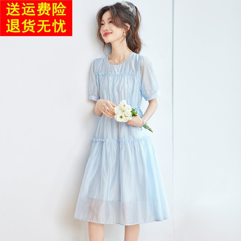 2026夏季新款法式温柔风短袖洋装女荷叶边优雅气质收腰绝美裙子