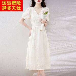 高端真丝洋装2026夏季新款女装轻奢薄纱气质品牌收腰桑蚕丝裙子