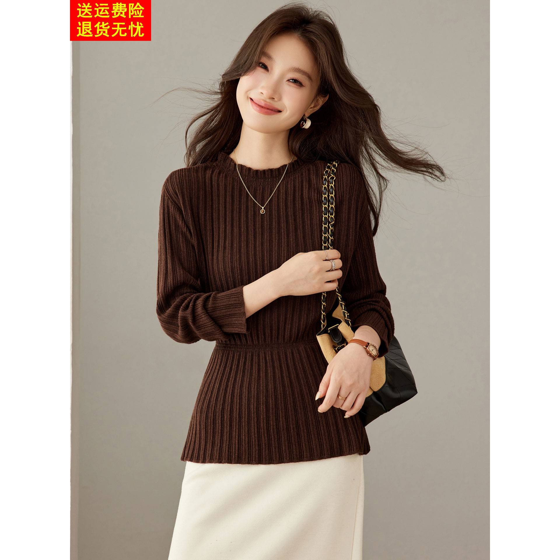 半高领针织打底衫女秋冬2026新款设计感时尚洋气修身收腰中领毛衣