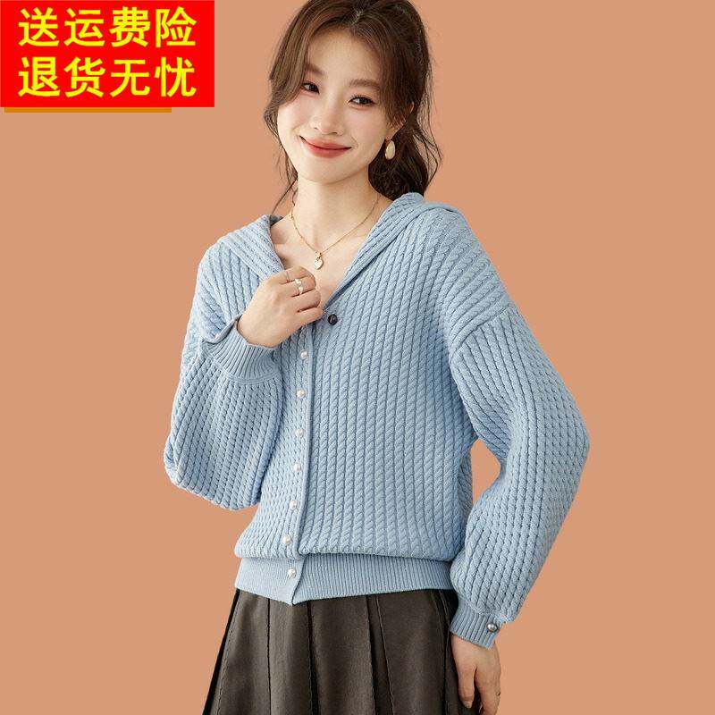 连帽针织开衫女秋装2026新款小个子毛衣外套慵懒风宽松上衣配裙子