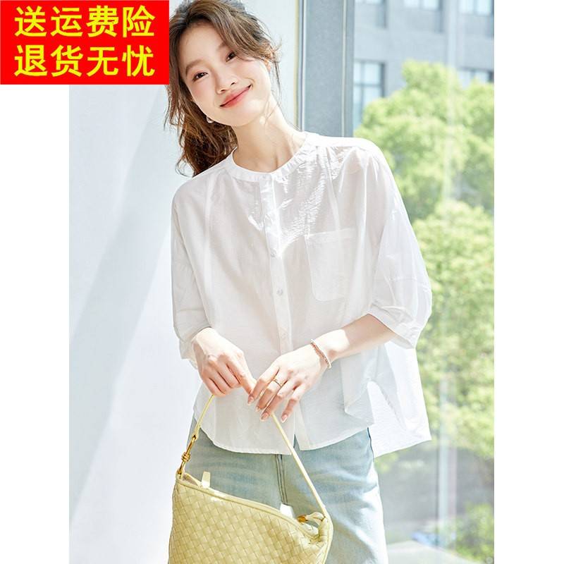 白色七分袖衬衫女2025新款夏季休闲慵懒风宽松独特超好看洋派上衣