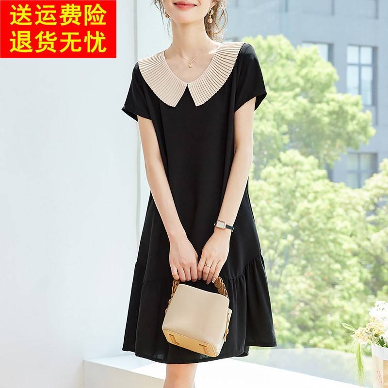 2025夏季新款洋派减龄娃娃领法式遮肚显瘦中长版裙子女气质洋装