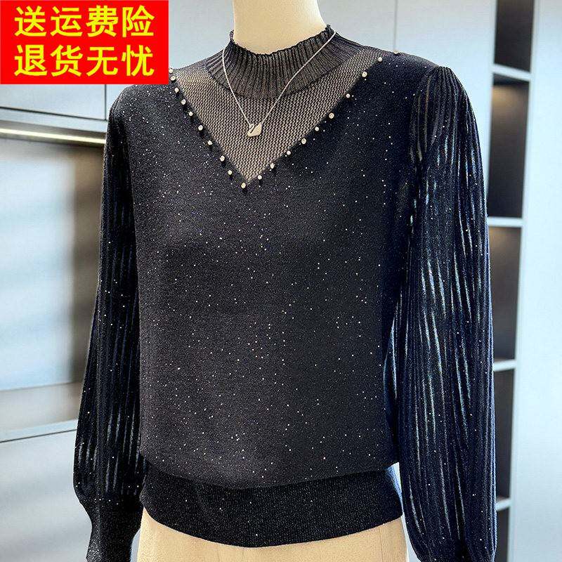 时尚洋派妈妈装针织衫女套头春装新款上衣气质百搭中老年人打底衫