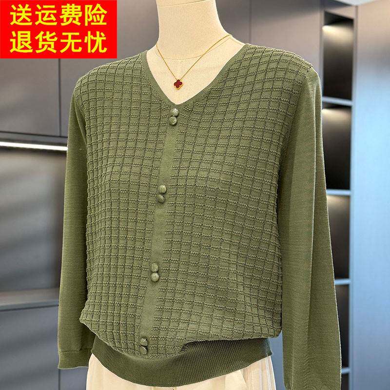 时尚洋派妈妈装针织衫女套头2025年夏装新款上衣减龄中老年打底衫