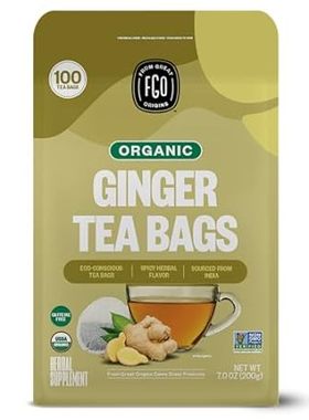 FGO Organic Ginger Tea， Eco-Conscious Tea Bags， 100 Count
