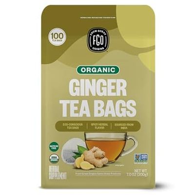 FGO Organic Ginger Tea， Eco-Conscious Tea Bags， 100 Count