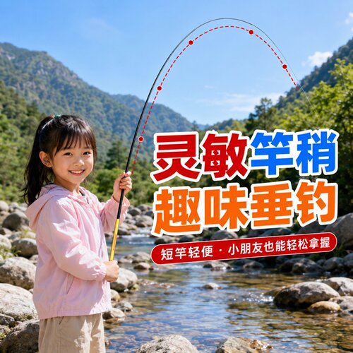 儿童新手超轻短节迷你小物手竿