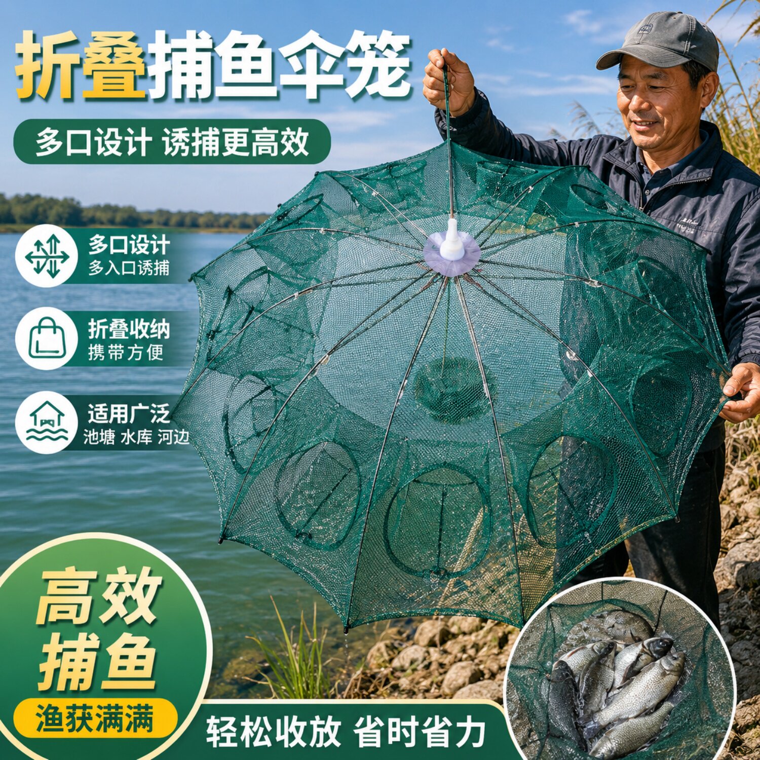 虾笼河虾专用抓鱼网伞型笼捉小龙虾笼可折叠只进不出鱼篓螃蟹黄鳝