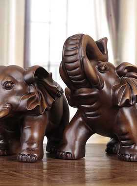 实木雕刻公母大象摆件一对招财象手工艺品家居新中式客厅玄关礼品