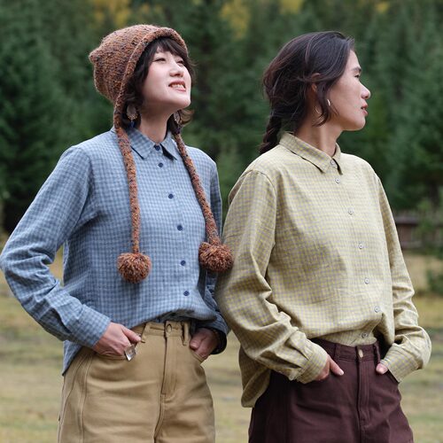 远家纯棉磨毛翻领格子纹衬衫