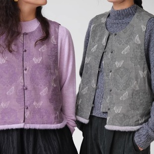 远家提花织锦新中式夹棉保暖马甲叠穿背心小个子外套冬新LL5832限