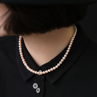 远家天然淡水珍珠项链极光近圆5.5 916 6.5mm中国红橘子海Y