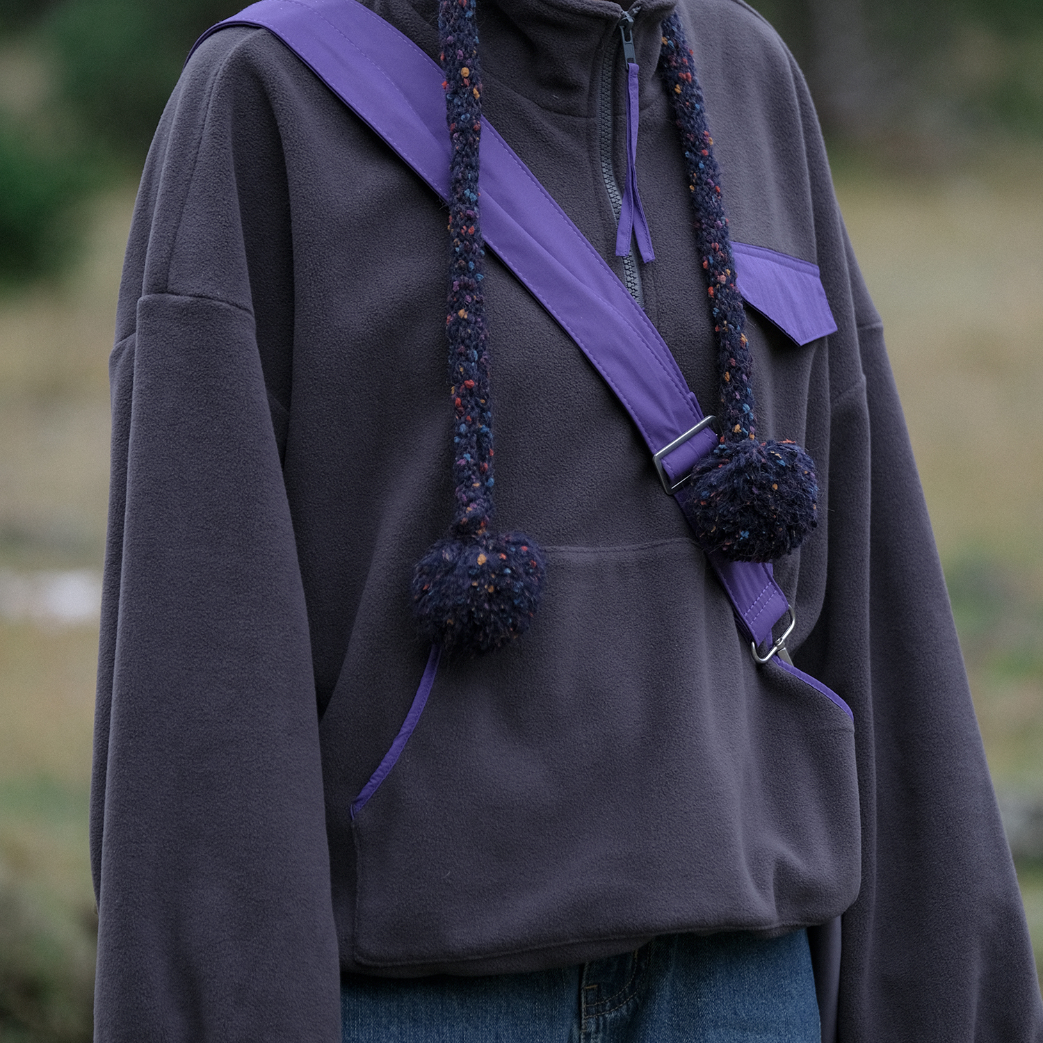 远家双面摇粒绒撞色套头卫衣 超轻保暖立领下摆绳抓绒上衣W-871限