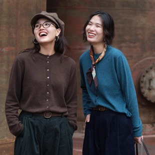 527限 远家牦牛绒绵羊毛彩色扣子毛衣开衫 短外套正肩直筒基础款