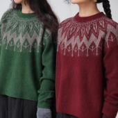 远家羊驼毛羊毛混纺费尔岛毛衣宽松圆领套头新年上衣冬新Y 606限