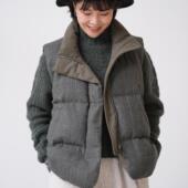 远家羊毛呢混纺羽绒马甲休闲宽松千鸟格背心立领外套冬W 674限